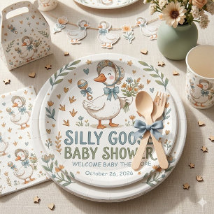 Retro Duck & Gosling Baby Shower Paper Plate