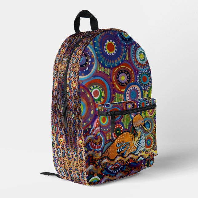 retro duck painting printed backpack (Back Corner Left)
