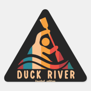 Retro Duck River Kayaking Triangle Sticker