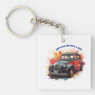 Retro Duck T-Shirt - Keep Calm and Drive a Duck Key Ring