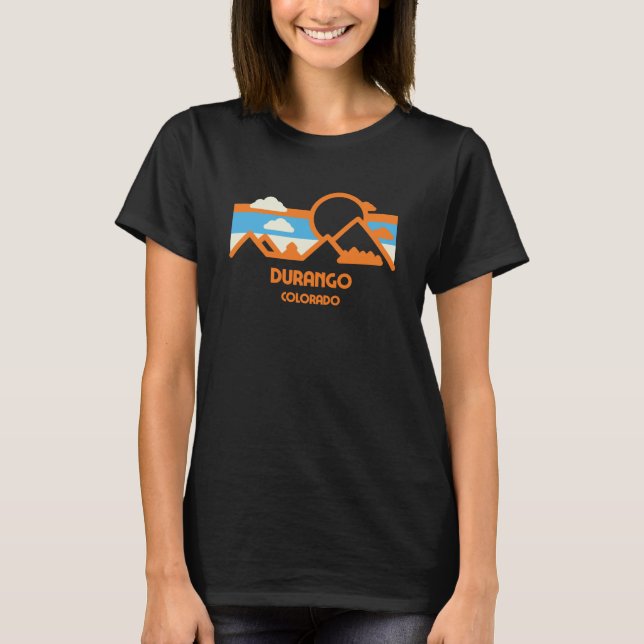 Retro Durango Colorado Mountain Range Sunset T-Shirt (Front)