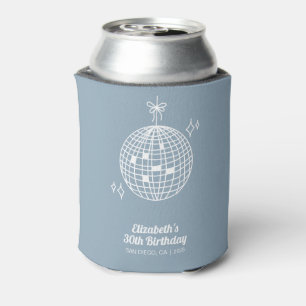 Retro Dusty Blue Disco Ball Birthday Personalized Can Cooler