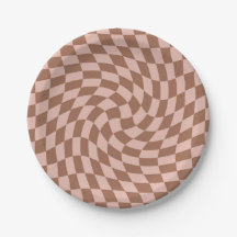 Retro Dusty Brown Pink Checks Warped Chequerboard 