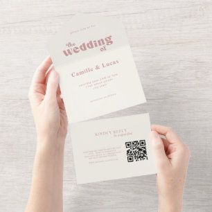 Retro Dusty Rose QR Code All in one invitation