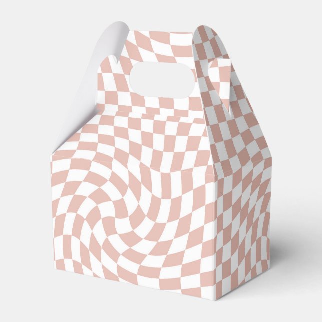 Retro Dusty Rose Sand Pink Checks Chequered    Favour Box (Front Side)
