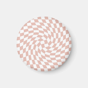 Retro Dusty Rose Sand Pink Checks Chequered     Magnet