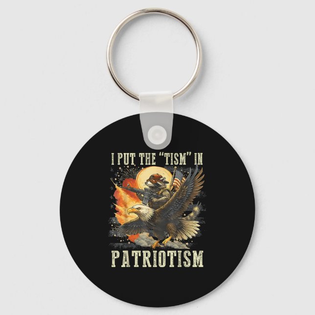 Retro Eagle Racoon Usa Flag Put The “tism” In Pat Key Ring (Front)
