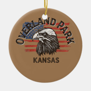 Retro Eagle USA Flag Kansas Vintage Overland Park Ceramic Ornament