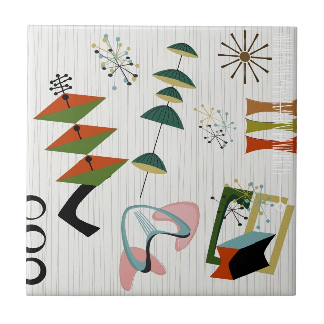 Retro Eames-Era Atomic Inspired Ceramic Tile (Front)