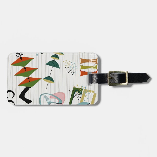 Retro Eames-Era Atomic Inspired Luggage Tag (Front Horizontal)
