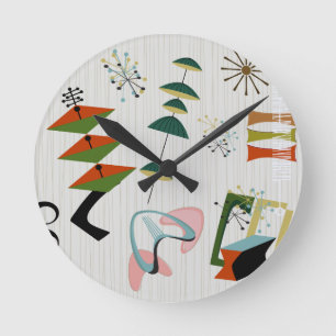 Retro Eames-Era Atomic Inspired Round Clock