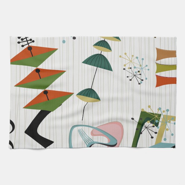 Retro Eames-Era Atomic Inspired Tea Towel (Horizontal)