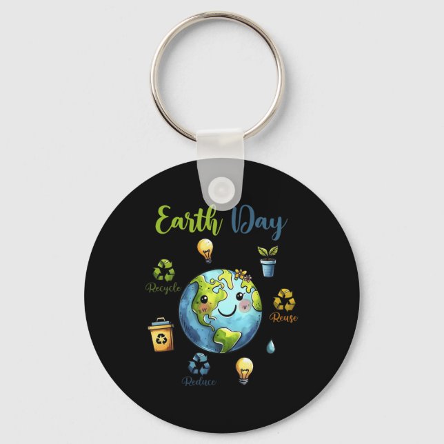 Retro Earth Day Reduce Reuse Recycle  Key Ring (Front)