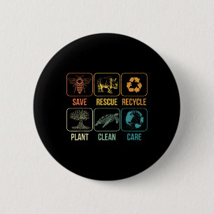 Retro Earth Day Save Bees Rescue Animals Recycle P 6 Cm Round Badge