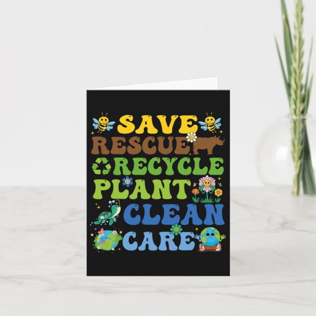 Retro Earth Day Save Bees Rescue Animals Recycle P Card (Front)