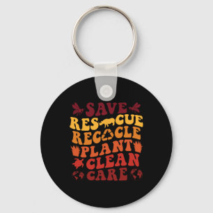 Retro Earth Day Save Bees Rescue Animals Recycle P Key Ring