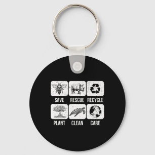 Retro Earth Day Save Bees Rescue Animals Recycle P Key Ring