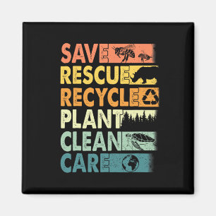 Retro Earth Day Save Bees Rescue Animals Recycle P Magnet