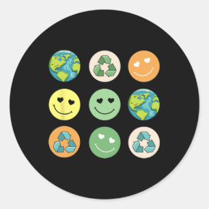 Retro Earth Day Smile Reduce Reuse Recycle Respect Classic Round Sticker