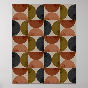 Retro Earth Tone Geometric Half-Moon Poster