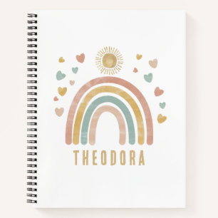 Retro Earthy Colors Watercolor Rainbow and Sun Notebook