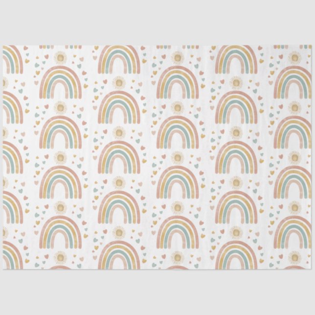 Retro Earthy Colours Watercolor Rainbow Sun Patter Tissue Paper (Front)