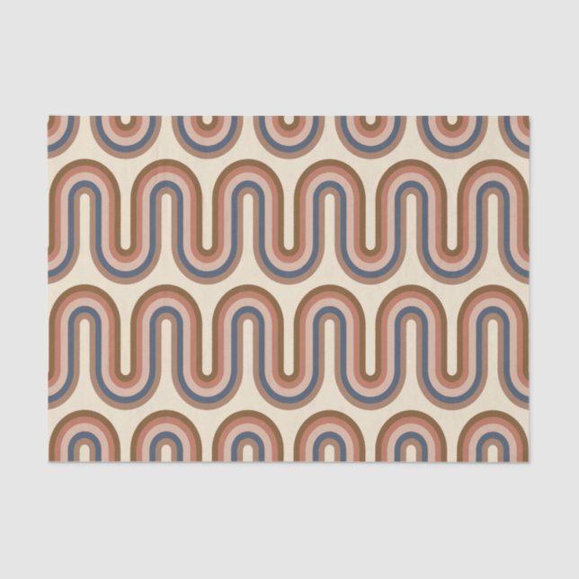 Retro Earthy Wavy Lines in Brown   Tissue Paper (Front)