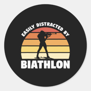 Retro Easily Distracted By Biathlon Biathlete Classic Round Sticker