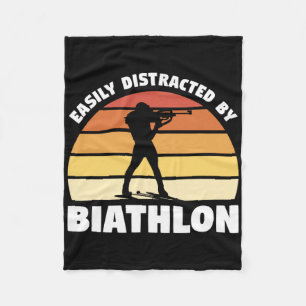 Retro Easily Distracted By Biathlon Biathlete  Fleece Blanket