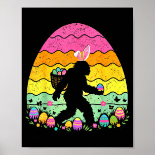Retro easter bigfoot sasquatch bunny egg hunt boys poster