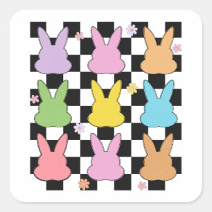 Retro Easter Bunnies Square Sticker