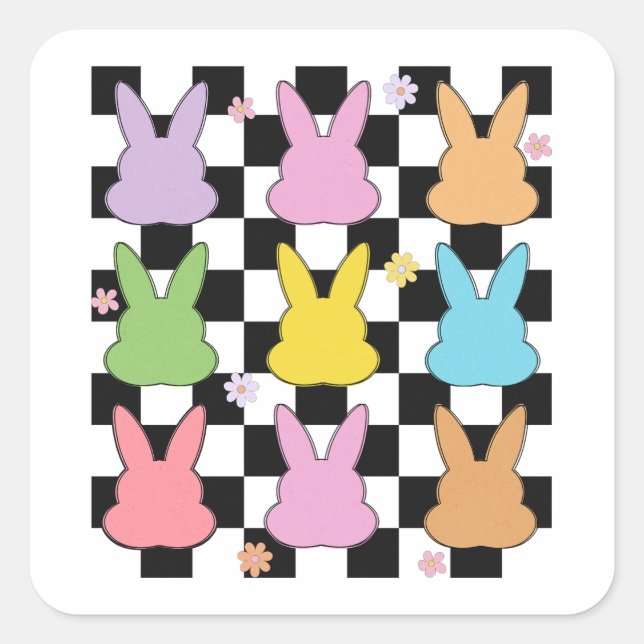 Retro Easter Bunnies Square Sticker (Front)