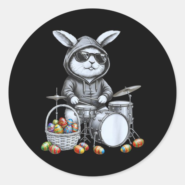 Retro Easter Bunny D Player Cool Rabbit Dmer Classic Round Sticker (Front)