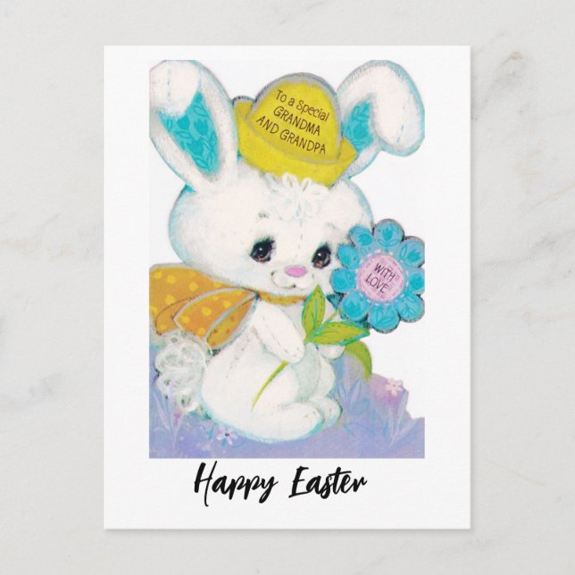 Retro Easter Bunny For Grandma and Grandpa Postcard (Front)