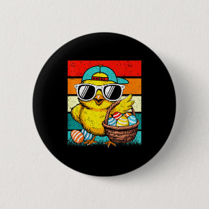 Retro Easter Chick Sungles Egg Basket Kids Boys Gi 6 Cm Round Badge