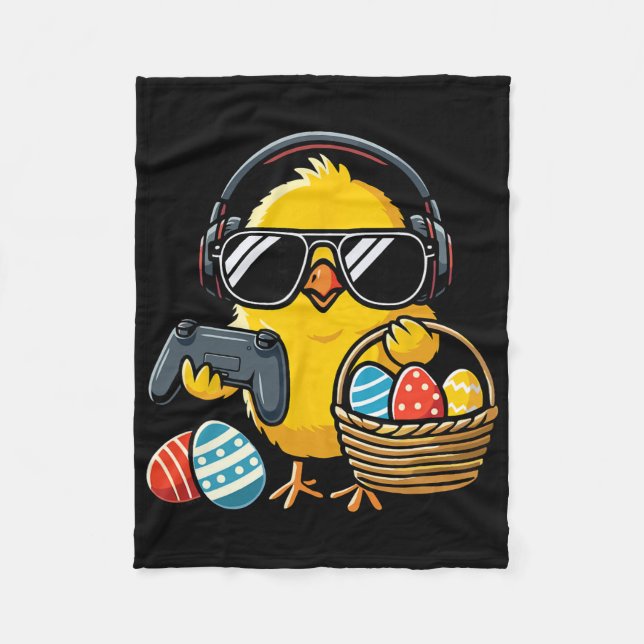 Retro Easter Chicken Gaming Funny Easter  Fleece Blanket (Front)