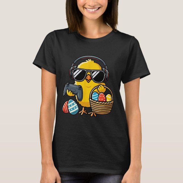 Retro Easter Chicken Gaming Funny Easter  T-Shirt (Front)