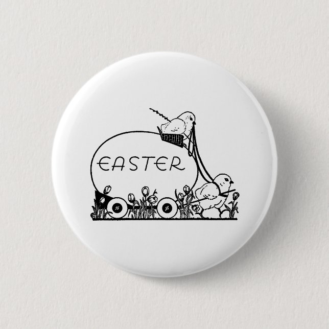 Retro Easter Egg and Chicks 6 Cm Round Badge (Front)