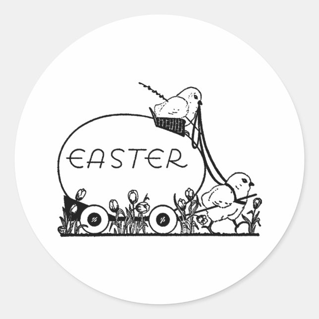 Retro Easter Egg and Chicks Classic Round Sticker (Front)