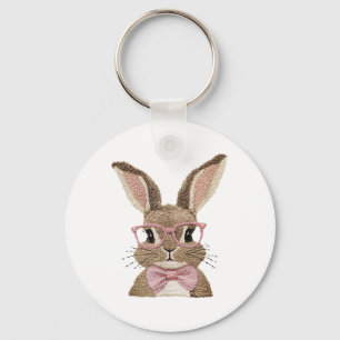 Retro Easter Faux Embroidery Bunny Cute Gifts Boy Key Ring