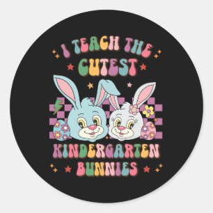Retro Easter I Teach The Cutest Kindergarten Bunni Classic Round Sticker