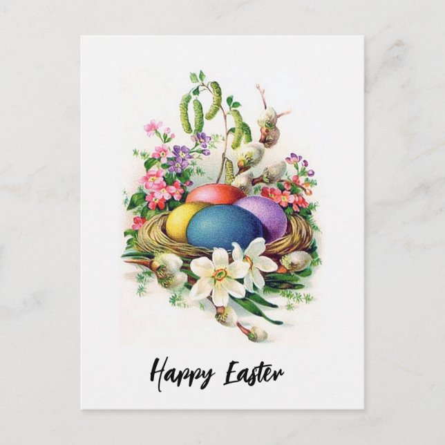 Retro Easter Nest Postcard (Front)