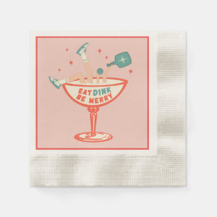 Retro Eat, Dink and Be Merry Pickleball Christmas Napkin