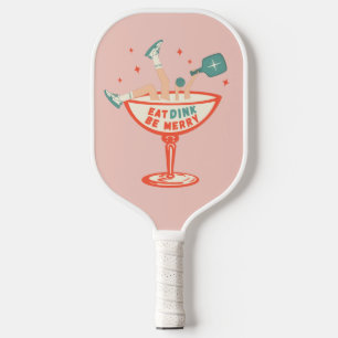 Retro Eat, Dink and Be Merry Pickleball Christmas Pickleball Paddle