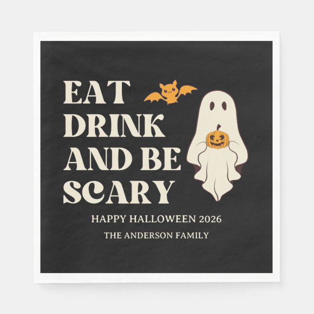  Retro Eat Drink & Be Scarry Spooky Halloween Napkin (Front)