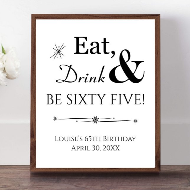 Retro Eat Drink Be Sixty Five 65th Birthday Sign (Creator Uploaded)