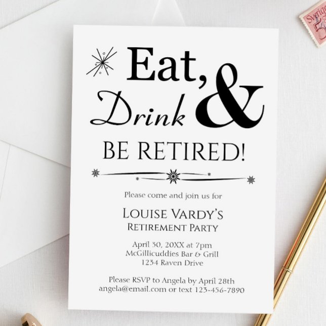 Retro Eat Drink & Retire Retirement Party Invitation (Creator Uploaded)