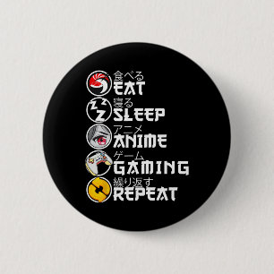 Retro Eat Sleep Anime Gaming Repeat Kawaii Anime M 6 Cm Round Badge