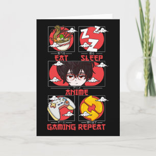 Retro Eat Sleep Anime Gaming Repeat Kawaii Anime M Card