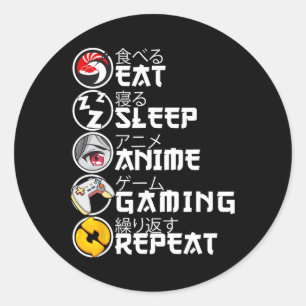 Retro Eat Sleep Anime Gaming Repeat Kawaii Anime M Classic Round Sticker